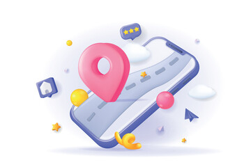 Wall Mural - mobile navigator concept 3d illustration. icon composition with smartphone screen with positioning m