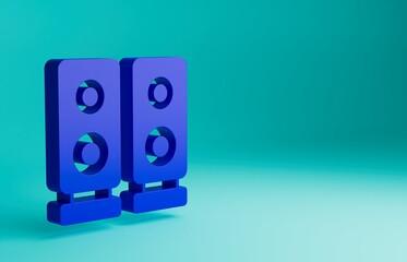 Sticker - Blue Stereo speaker icon isolated on blue background. Sound system speakers. Music icon. Musical column speaker bass equipment. Minimalism concept. 3D render illustration