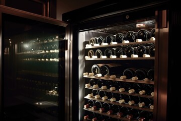 Canvas Print - temperature-controlled holding cabinet filled with bottles of wine, created with generative ai