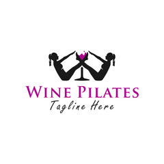 Wall Mural - wine pilates vector illustration logo