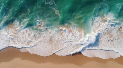 an aerial view of crashing waves on a beach