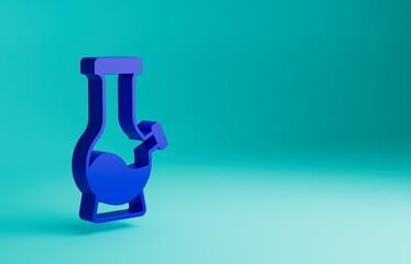 Wall Mural - Blue Glass bong for smoking marijuana or cannabis icon isolated on blue background. Minimalism concept. 3D render illustration