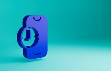 Canvas Print - Blue Alarm clock app smartphone interface icon isolated on blue background. Minimalism concept. 3D render illustration