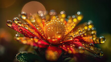 Translucent Dew Water Drops On A Flower Petals Generative AI