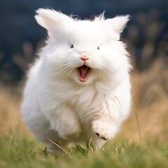 Poster - Angora Bunny with a Playful Expression, A Burst of Joy