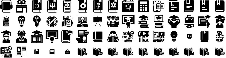Set Of Learning Icons Isolated Silhouette Solid Icon With Internet, Student, Education, Computer, School, Laptop, Online Infographic Simple Vector Illustration Logo