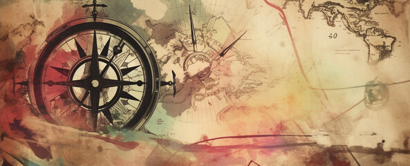 vintage compass background created using generative ai tools