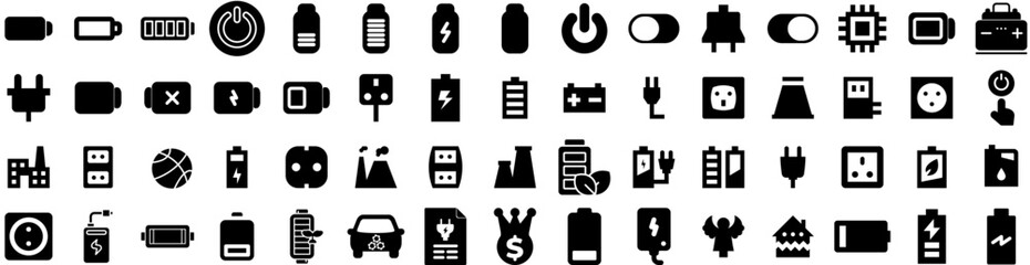 Wall Mural - Set Of Power Icons Isolated Silhouette Solid Icon With Illustration, Vector, Power, Electric, Station, Energy, Electricity Infographic Simple Vector Illustration Logo