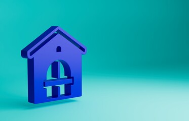 Sticker - Blue Farm house icon isolated on blue background. Minimalism concept. 3D render illustration