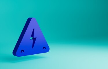 Sticker - Blue High voltage sign icon isolated on blue background. Danger symbol. Arrow in triangle. Warning icon. Minimalism concept. 3D render illustration