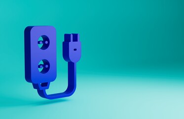 Sticker - Blue Electric extension cord icon isolated on blue background. Power plug socket. Minimalism concept. 3D render illustration