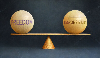 Freedom and Responsibility in balance - a metaphor showing the importance of two aspects of life staying in equilibrium to create a perfect condition,3d illustration