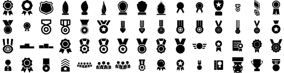Set Of Medal Icons Isolated Silhouette Solid Icon With Achievement, Champion, Illustration, Victory, Winner, Award, Medal Infographic Simple Vector Illustration Logo