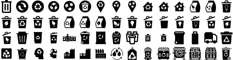 Wall Mural - Set Of Recycling Icons Isolated Silhouette Solid Icon With Icon, Eco, Environment, Ecology, Reuse, Symbol, Recycle Infographic Simple Vector Illustration Logo