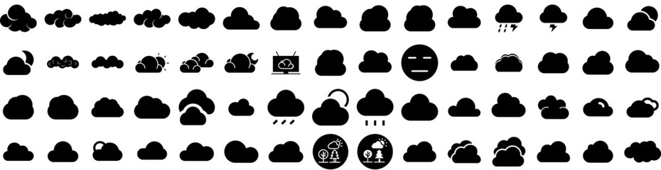 Set Of Cloudy Icons Isolated Silhouette Solid Icon With Background, Cloudy, Blue, Weather, Sky, Nature, Cloud Infographic Simple Vector Illustration Logo