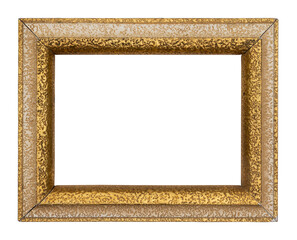 Wall Mural - gold plated wooden picture frame, isolated on white background