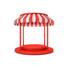 Aufkleber - Blank red stage podium pedestal with red striped dome awning roof or blank product display award winning stand platform isolated on white background with shadow minimal conceptual 3D rendering