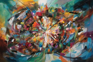 Wall Mural - abstract painting featuring rotational symmetry and vibrant colors, created with generative ai