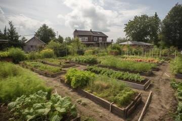 Canvas Print - community garden of different cultures and traditions, with unique crops and produce, created with generative ai