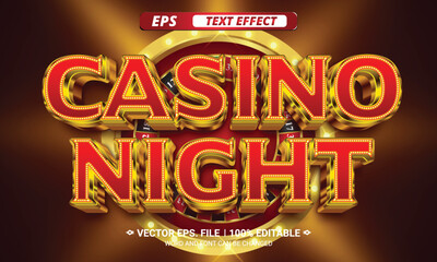 Canvas Print - Casino night 3d editable golden luxury vector text effect