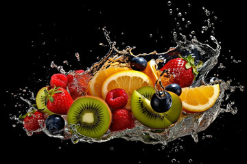 water splash sliced fruits, create generative AI