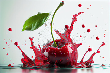 illustration of fresh cherry fruit with water splash on white background