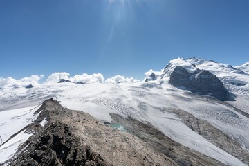 Wall Mural - Aerial landscape of the mesmerizing snowy Gorner Glacier