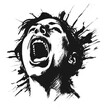 Hand drawn screaming woman. Retro halftone collage element. Vector illustration of grunge art templates. Dotted pop art vintage style.