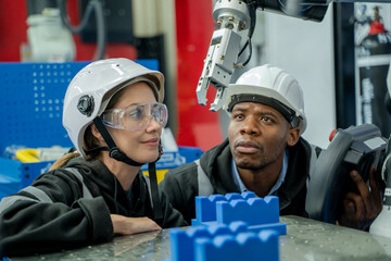 Aufkleber - Engineer working with automation robot arms machine in intelligent factory industrial.