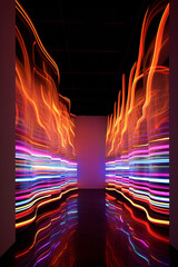 Aufkleber - An abstract installation using LED lights or neon tubes, creating a visually striking representation of vibrant and clear energy.  Generative AI technology.