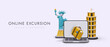 © ArtHub02 - Virtual tours of world museums. Overview of city panoramas with sights. Online tour guide. Modern digital way to travel abroad. Stylish advertising with 3D symbols of world architecture