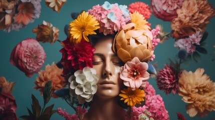 Wall Mural - A woman with flowers in her hair. Generative AI image.