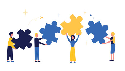 business concept. team metaphor. people connect puzzle elements. flat illustration in flat design st