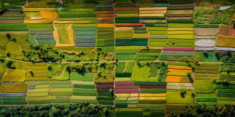 Wall Mural - background of stacked images of green fields from a drone. Generative AI	