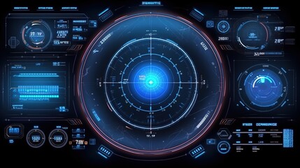 Poster - HUD Futuristic Elements Set By Communication And Loading Bars Screen Circles Frames.Hud,GUI for game background design. Technology background. Digital data. Generative AI