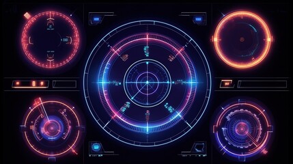 Fototapete - Virtual reality.Hud,GUI for game background design. Technology background. Digital data. Generative AI