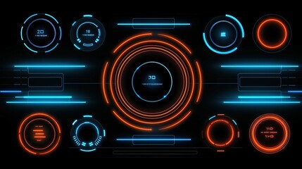 Fototapete - Virtual reality.Hud,GUI for game background design. Technology background. Digital data. Generative AI