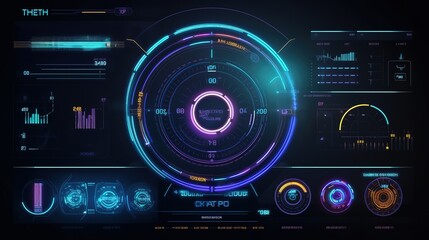 Fototapete - Virtual reality.Hud,GUI for game background design. Technology background. Digital data. Generative AI