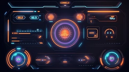 Fototapete - HUD Futuristic Interface.Hud,GUI for game background design. Technology background. Digital data. Generative AI