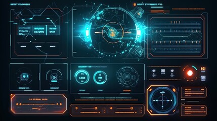 Fototapete - HUD Futuristic Interface.Hud,GUI for game background design. Technology background. Digital data. Generative AI