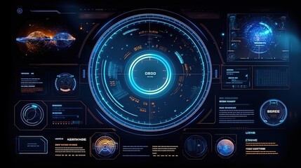 Fototapete - HUD Futuristic Interface.Hud,GUI for game background design. Technology background. Digital data. Generative AI