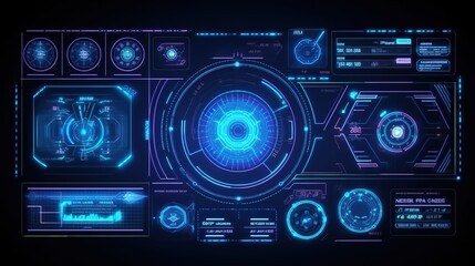 Fototapete - HUD Futuristic Interface.Hud,GUI for game background design. Technology background. Digital data. Generative AI