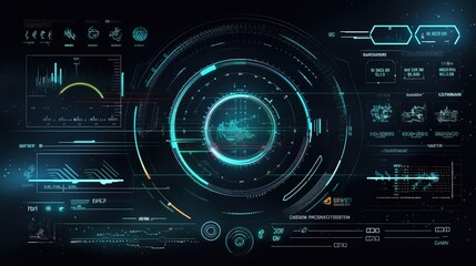 Fototapete - HUD Futuristic Interface.Hud,GUI for game background design. Technology background. Digital data. Generative AI
