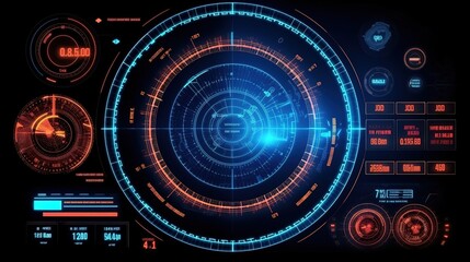 Fototapete - HUD Futuristic Interface.Hud,GUI for game background design. Technology background. Digital data. Generative AI