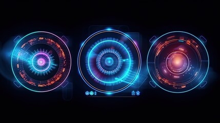 Fototapete - HUD Futuristic Interface.Hud,GUI for game background design. Technology background. Digital data. Generative AI