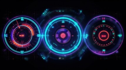 Fototapete - HUD Futuristic Interface.Hud,GUI for game background design. Technology background. Digital data. Generative AI