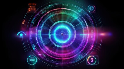 Fototapete - HUD Futuristic Interface.Hud,GUI for game background design. Technology background. Digital data. Generative AI