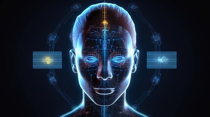 Canvas Print - The whole system is in a hologram of the head.Hud,GUI for game background design. Technology background. Digital data. Generative AI