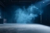 Fototapeta  - The dark stage shows dark blue background an empty dark scene neon light and spotlights The concrete floor and studio room with smoke float up the interior texture for display products