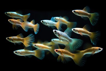 Wall Mural - A stunning display of closeup Guppies